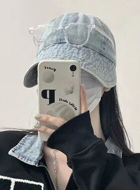 牛仔渔夫帽夏季女款百搭素颜盆帽遮脸大头围时尚鸭舌防晒太阳帽子