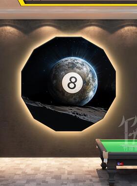 星际台球厅装饰画中八斯诺克俱乐部桌球挂画造型带灯创意原创海报