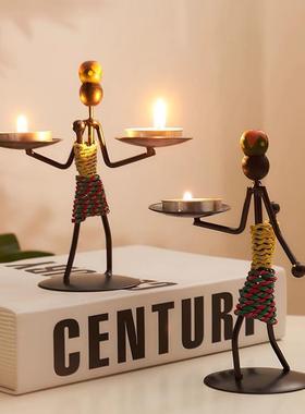 复古美式个性铁人烛台摆件创意休闲餐厅酒吧桌面氛围装饰布置道具