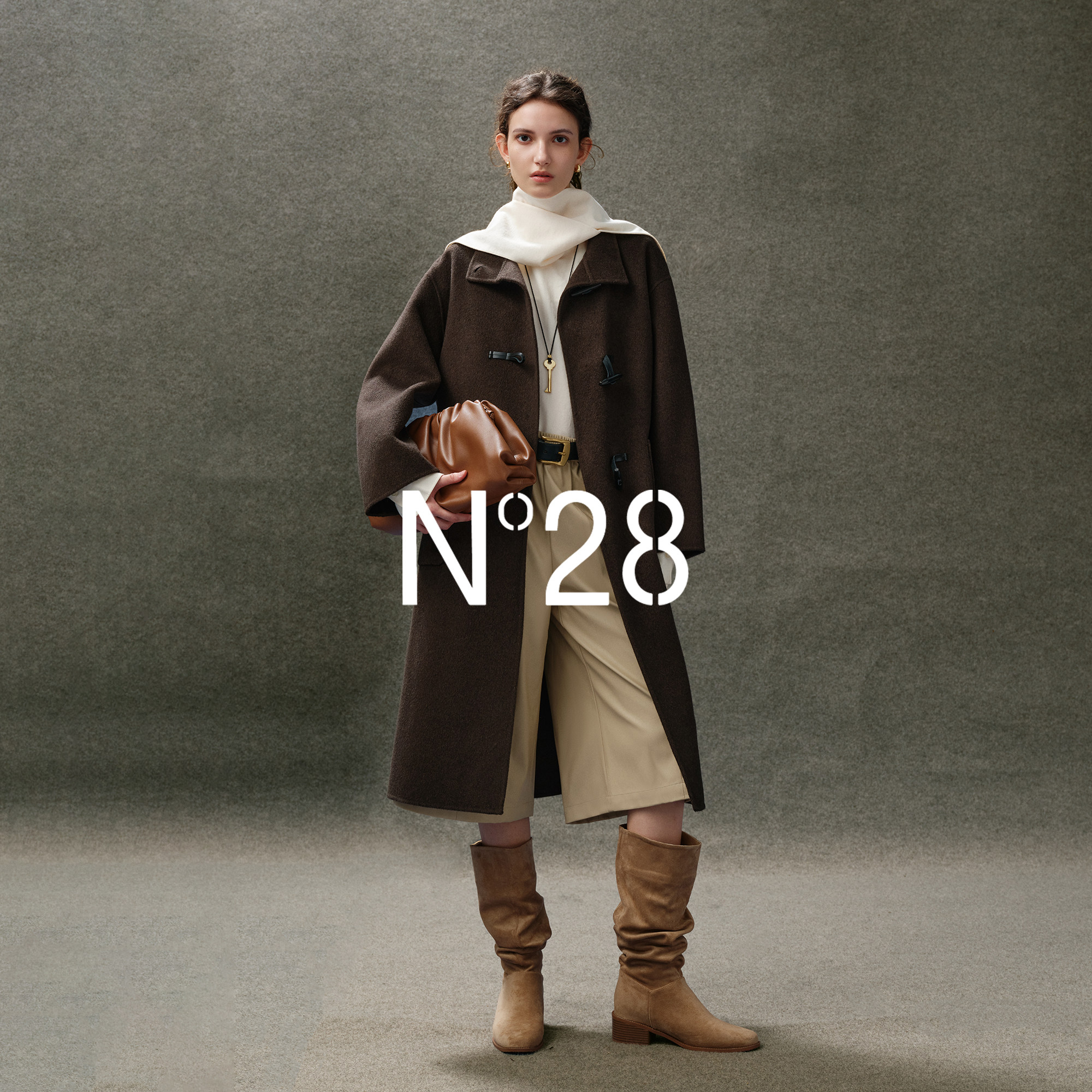 N°28 山羊绒双面毛呢大衣女冬季中长款皮质牛角扣立领通勤外套,淘宝优惠券,粉丝福利购,淘宝优惠卷