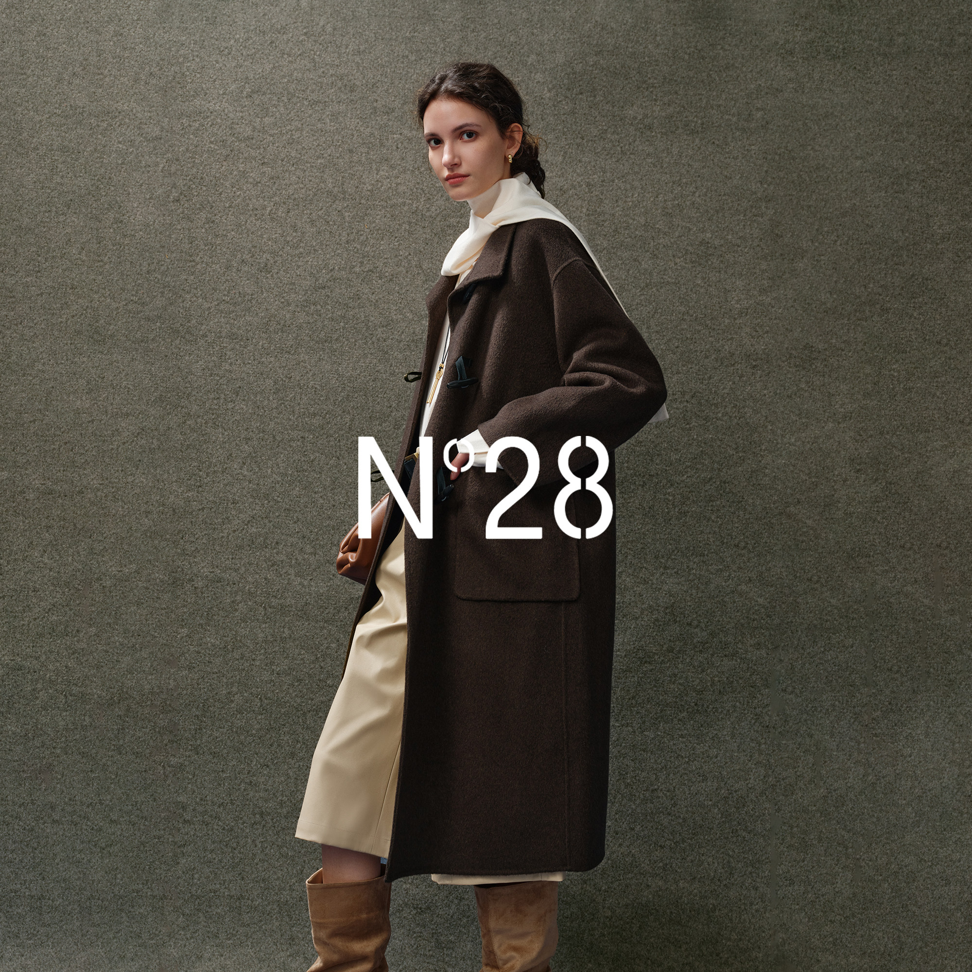 N°28 山羊绒双面毛呢大衣女冬季中长款皮质牛角扣立领通勤外套,淘宝优惠券,粉丝福利购,淘宝优惠卷