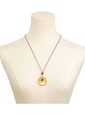 美拉德金色虎眼石长款吊坠项链女款秋冬轻奢高级感毛衣链装饰配饰