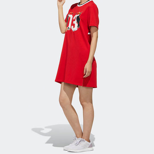 Adidas Original Neo Damen lockeres, lässiges, bedrucktes, hohles Kleid FN6483