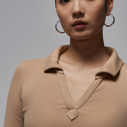 Nike/耐克正品JORDAN女士时尚紧身针织修身长袖T恤FV7192-200 - 图1