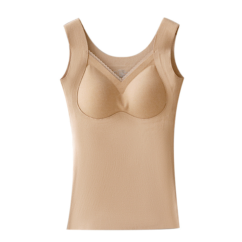 美宅保暖内衣背心带胸垫免穿文胸抗菌无痕塑身收腹阳离子磨毛美背 - 图1