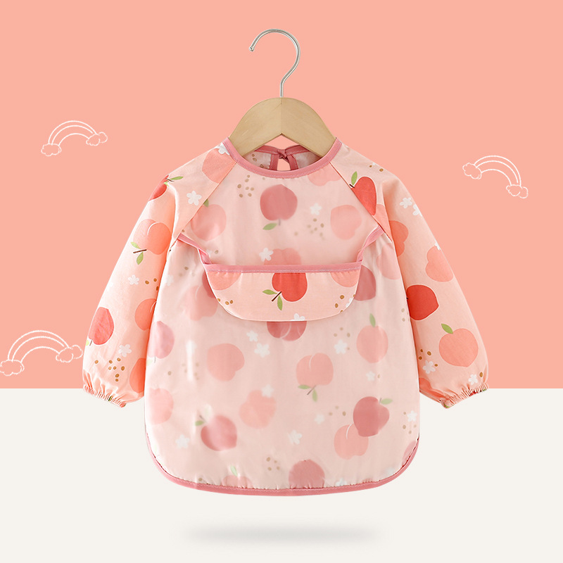 Children's smock spring and autumn pure cotton long-sleeved reverse dressing waterproof baby eating clothes child apron baby bib protective clothing