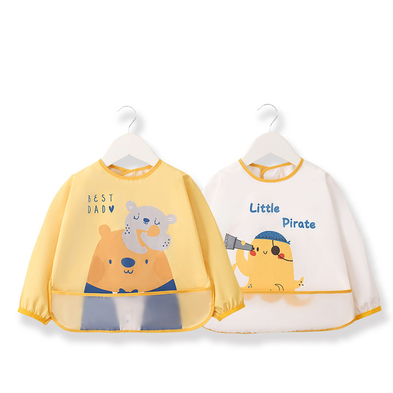 Children's smock, super soft, waterproof, long-sleeved, reverse dressing, baby eating clothes, apron, child bib, autumn and winter protective clothing with rice
