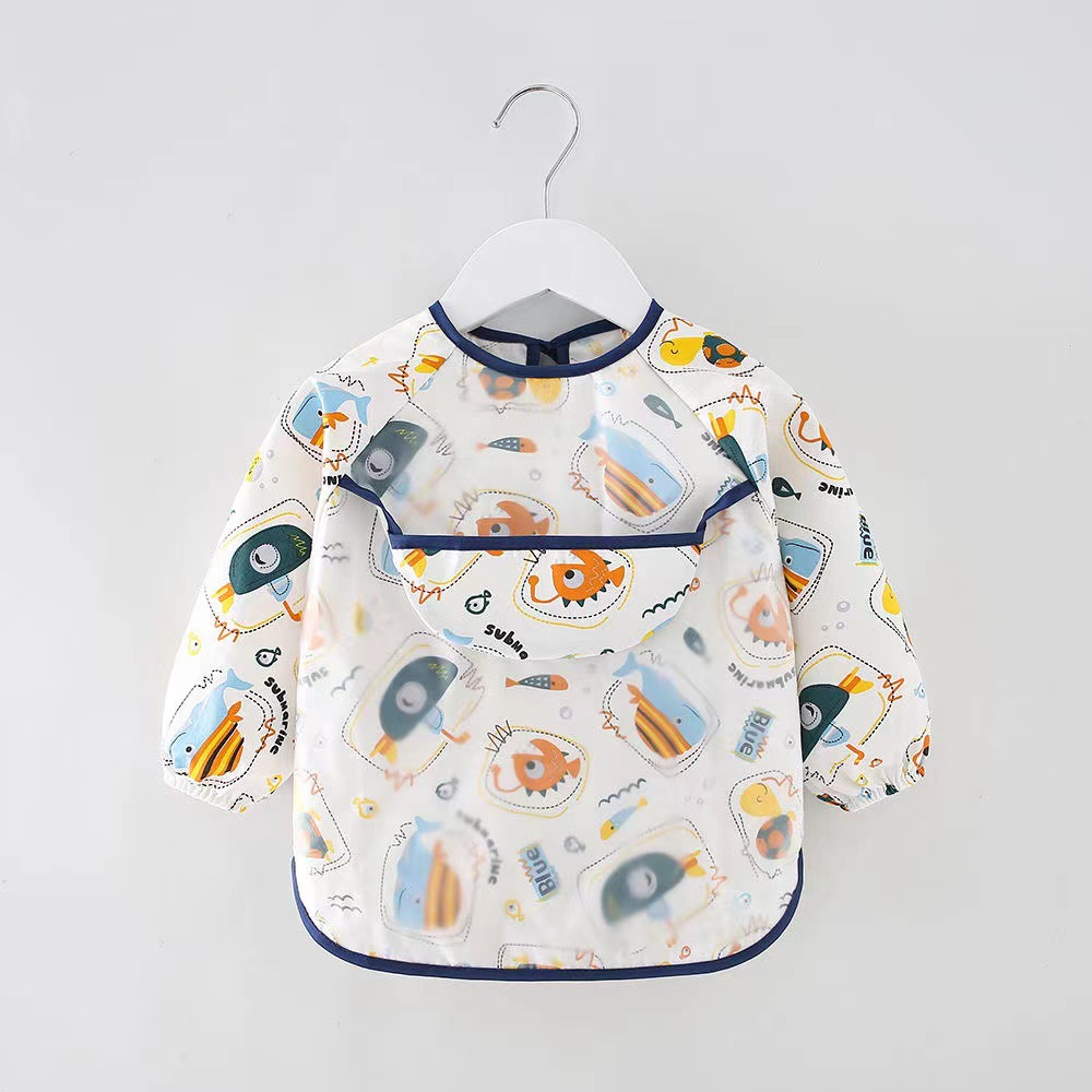 Baby eating smock waterproof and anti-dirty pure cotton spring and autumn baby bib for boys and girls reverse wear protective clothing children's apron