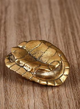 实心黄铜龟壳富甲天下手把件桌面茶宠镇纸装饰工艺品古玩铜器摆件