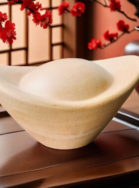 桃木元宝摆件木雕原色实木质制大小号手把L玩件盘玄桌面关客厅家