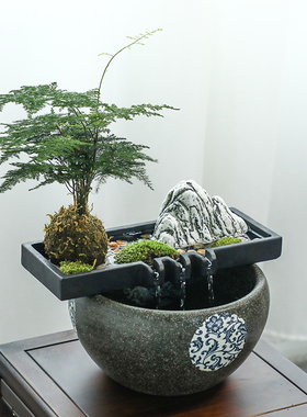 简约创意乌金石假山n鱼缸循环鱼池喷水流水器水景摆件装饰造景配