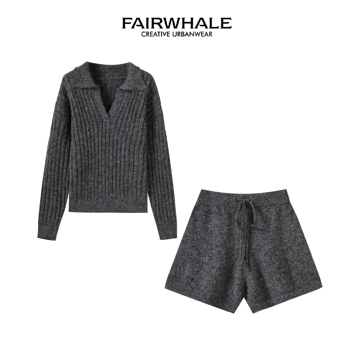 【马克华菲专场】马克华菲休闲纯色百搭翻领显瘦针织衫短裤两件套,淘宝优惠券,粉丝福利购,淘宝优惠卷