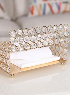 水晶纸巾盒抽纸盒桌面梳妆台摆件家居装饰金属欧式婚庆礼品