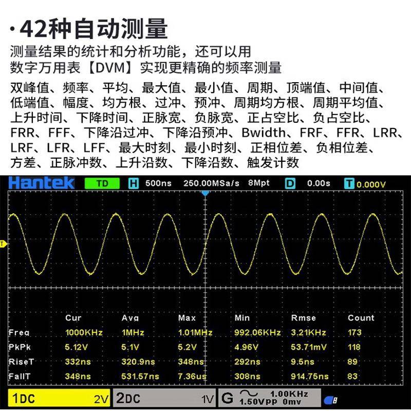 汉泰MPO6084D四通道荧光数字示波器信号源逻辑分析64M储存FFT频谱 - 图1