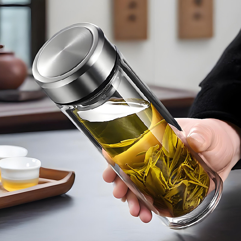 加厚双层玻璃杯防漏杯盖泡茶杯子超大容量办公饮水男女士隔热水杯,淘宝优惠券,粉丝福利购,淘宝优惠卷