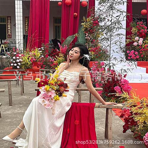 婚礼场景布置酒红色金丝绒布结婚舞台背景周岁生日订婚宴现场布幔 - 图2