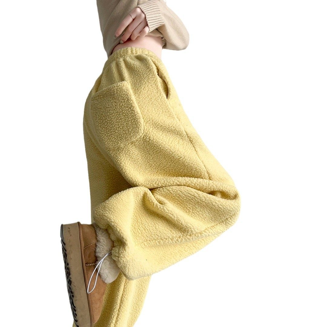 慵懒风阔腿裤女冬季2025新款双面摇粒绒高腰宽松直筒裤保暖休闲裤,淘宝优惠券,粉丝福利购,淘宝优惠卷