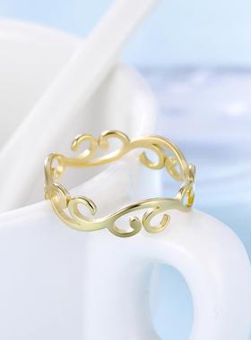 跨境热销韩版钛钢戒指304不锈钢饰品激光切割镂空蔓藤花纹戒指