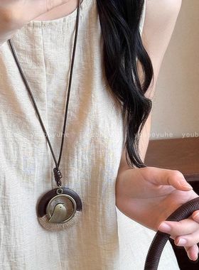 新中式禅意长款圆形项链女复古