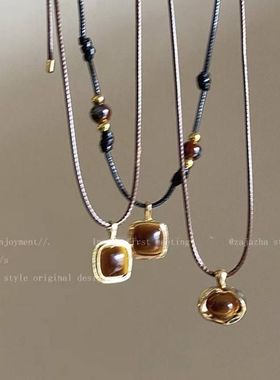 虎眼石吊坠长款项链女秋冬中古