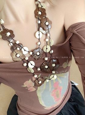 复古波西米亚民族风多层串珠椰壳