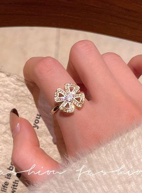 日韩花朵开口戒指时尚锆石戒指