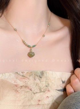 仿天然石平安锁项链女新中式编绳