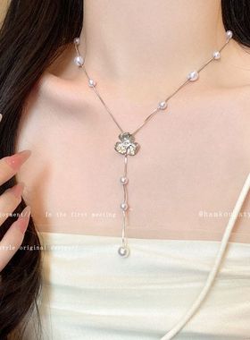 长款流苏花朵项链女流苏吊坠高级