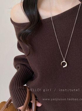 韩系ins银色几何吊坠长款项链女