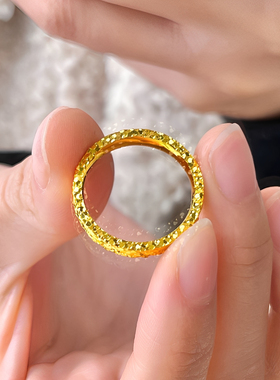 足金包银碎碎冰戒指爆闪情侣对戒