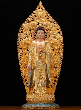 快速发货纯铜鎏金西方三圣观音家用供奉观音佛像阿W弥陀佛象站像