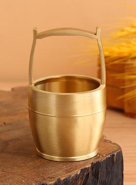 纯黄铜一桶金摆件金元宝客厅办公桌古玩金属工艺品铜艺送礼