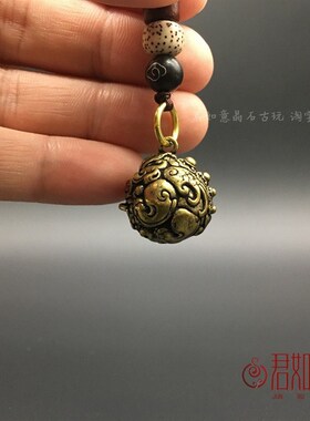 实心黄铜貔貅小挂件 兽球形铜钱貔貅手把件铜饰扣