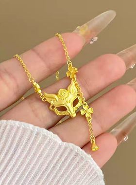 金包银灵狐面具项链女四叶草流苏