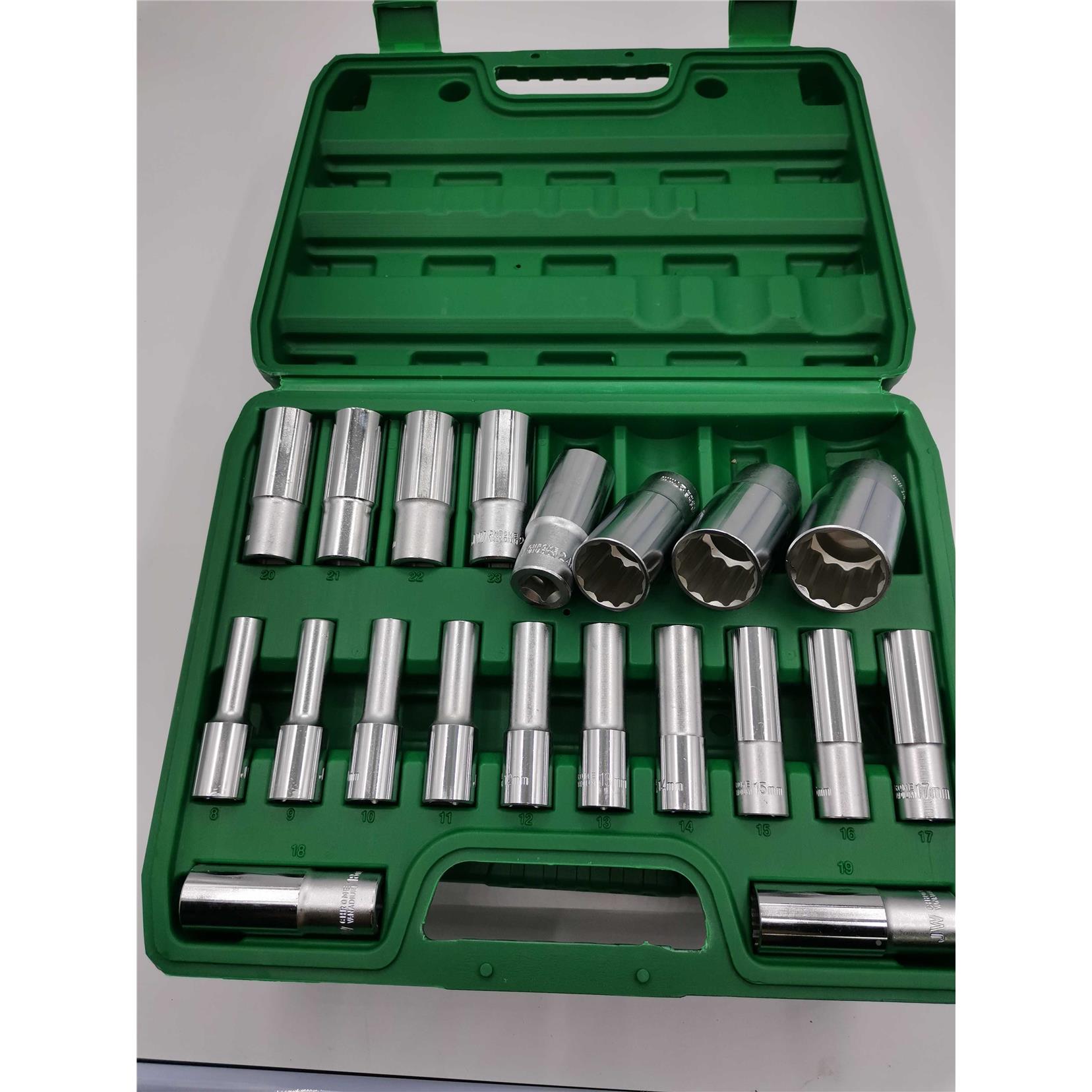 梅花套筒加长8cm大飞接口套头汽机修专用烙凡钢8—32整套12角盒装 - 图0