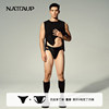 NATTAUP Men's Underwear Thong Black Faux Leather Design Single Thong Pants Stacked Side Open 9 Hook Double Thong Combination