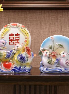 陶瓷鸳鸯一对摆件新品