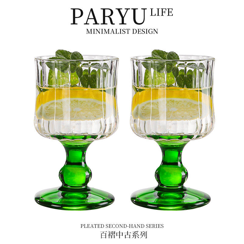 PARYU百褶啤酒杯中古杯复古高脚红酒杯玻璃水杯果汁果酒杯香槟杯,淘宝优惠券,粉丝福利购,淘宝优惠卷
