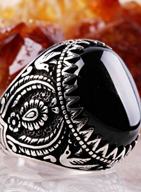 复古黑色民族风雕刻花纹饰品鹰时尚戒指新款复古个性男女戒指
