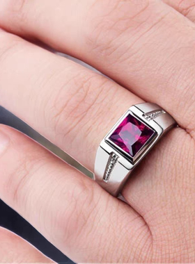 新款复古红宝石戒指男款个性时尚百搭指环