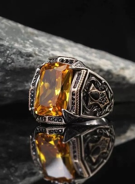 欧美复古个性时尚红宝石戒指男款戒子饰品指环哥特风