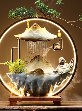 快速发货流水生财摆件招财办公A桌客厅玄关中式喷泉倒流香桌面开