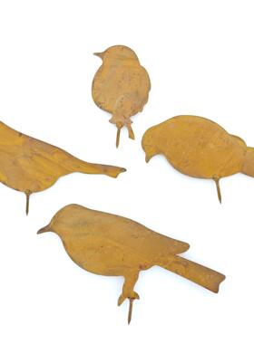 跨境生锈小鸟园艺摆件四只小鸟户外剪影插件园林铁艺装饰品复古