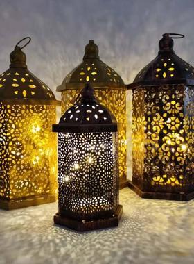 跨境新款复古模具摩洛哥铁艺风灯蜡烛镂空提灯金属摆件装饰气氛