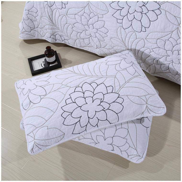 厂家出口简约素色绗缝棉被三件套人床966床盖春夏绣单花式质三件 - 图3