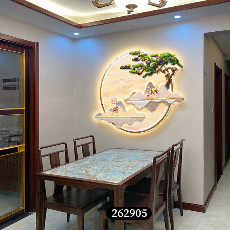 迎客松餐厅装饰画氛围灯画新中式水鹿山福壁画饭厅餐桌背景墙挂画,淘宝优惠券,粉丝福利购,淘宝优惠卷