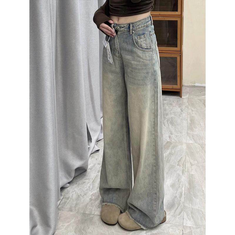 大码胖mm美式直筒女梨型身材宽松显瘦阔腿毛边长裤,淘宝优惠券,粉丝福利购,淘宝优惠卷