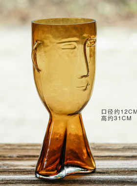 北欧艺术感创意人脸花瓶玻璃样板间装饰品家居摆件客厅插花ins风