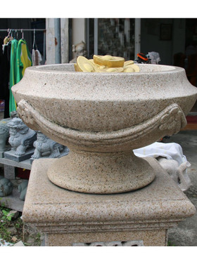 φ140cm花岗岩浮雕花钵 ? 酒店大堂石雕花盆 | 园林工程大型景观