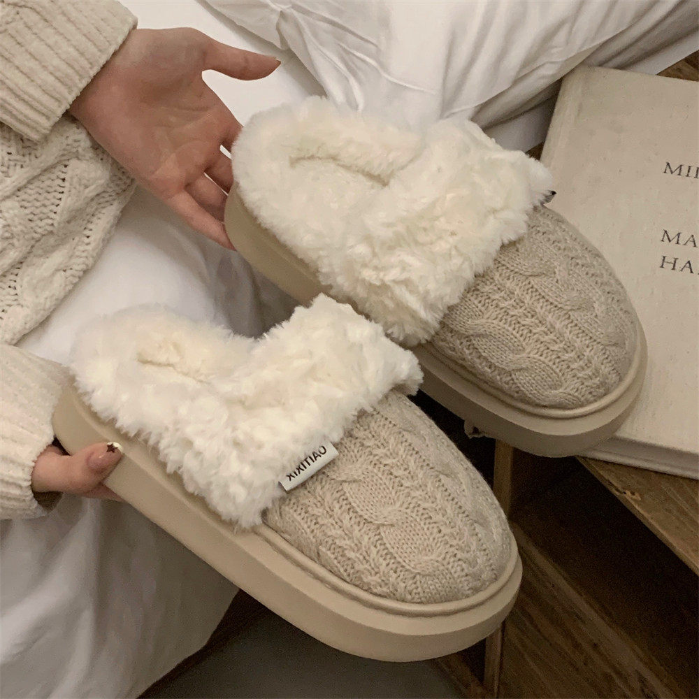 细细条 毛线麻花棉拖鞋保暖毛绒冬季休闲女士厚底居家鞋,淘宝优惠券,粉丝福利购,淘宝优惠卷